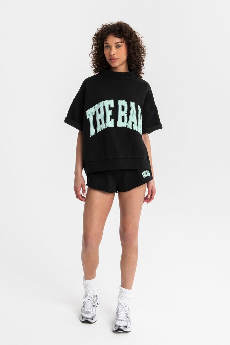 The Bar Black Mint High Neck Short Sleeve Sweatshirt Size Medium